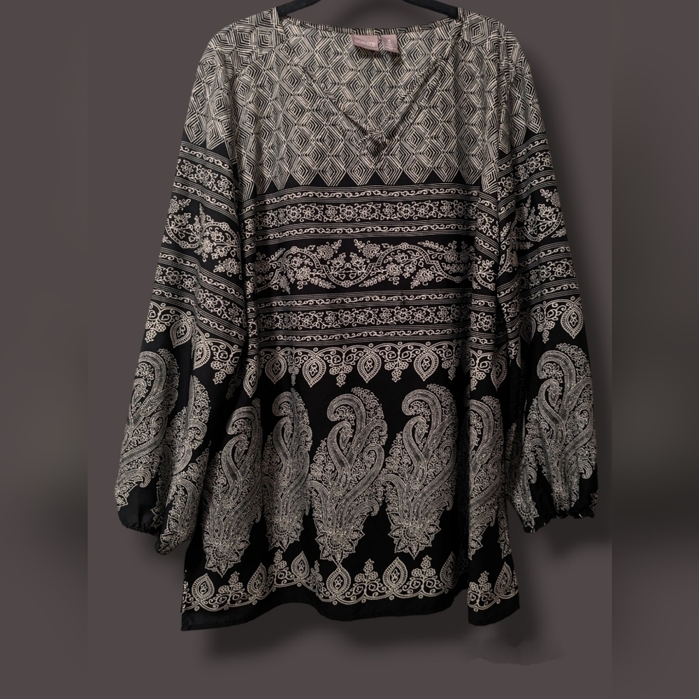 Chico's Paisley Floral V-Neck Tunic Blouse Boho Bohemian
